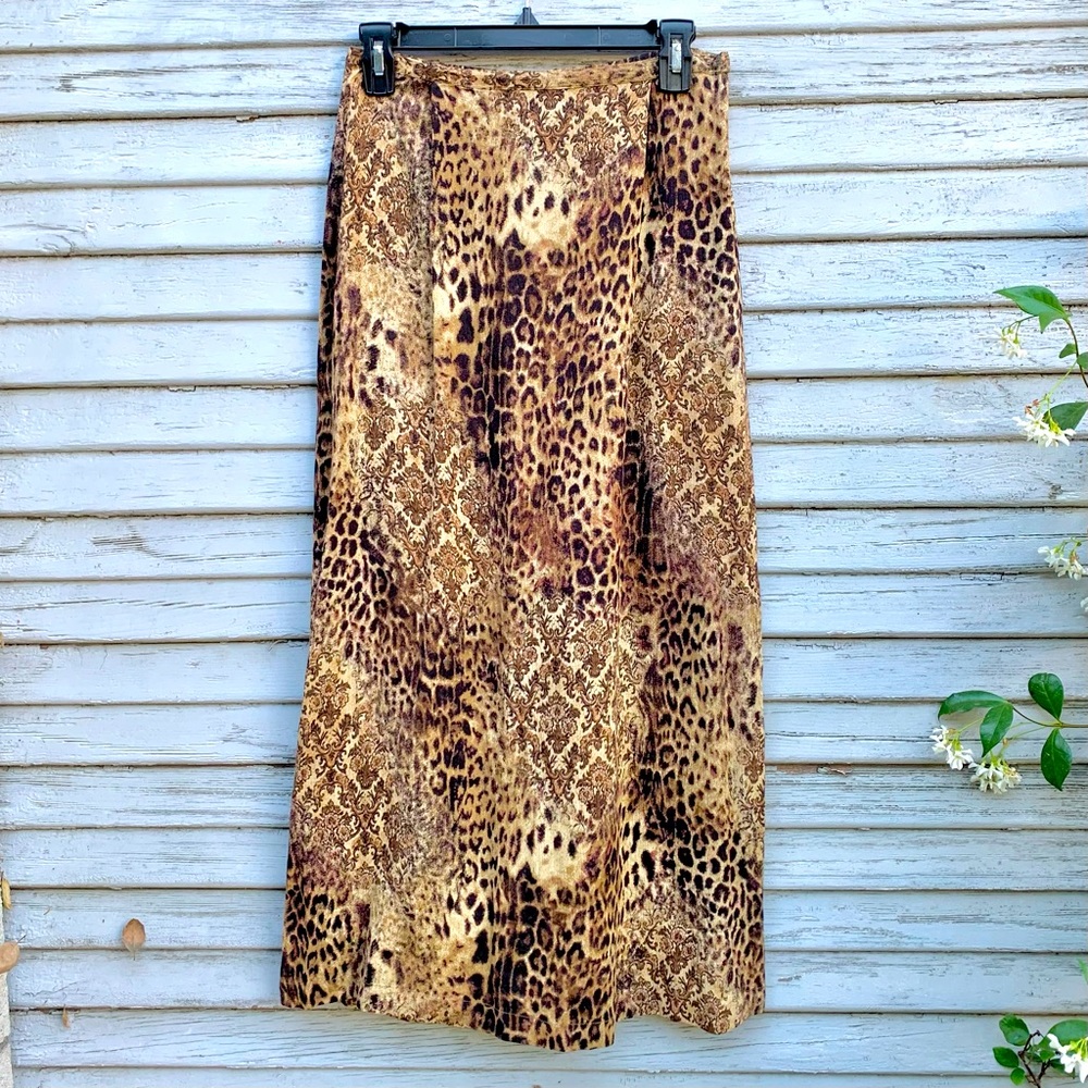 Vintage 90s Leopard Paisley Print High Waist Maxi Skirt size M